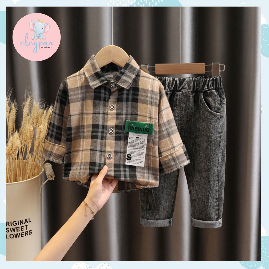 Setelan Kemeja Lengan Panjang Anak Laki Laki Celana Jeans Import Premium Quality