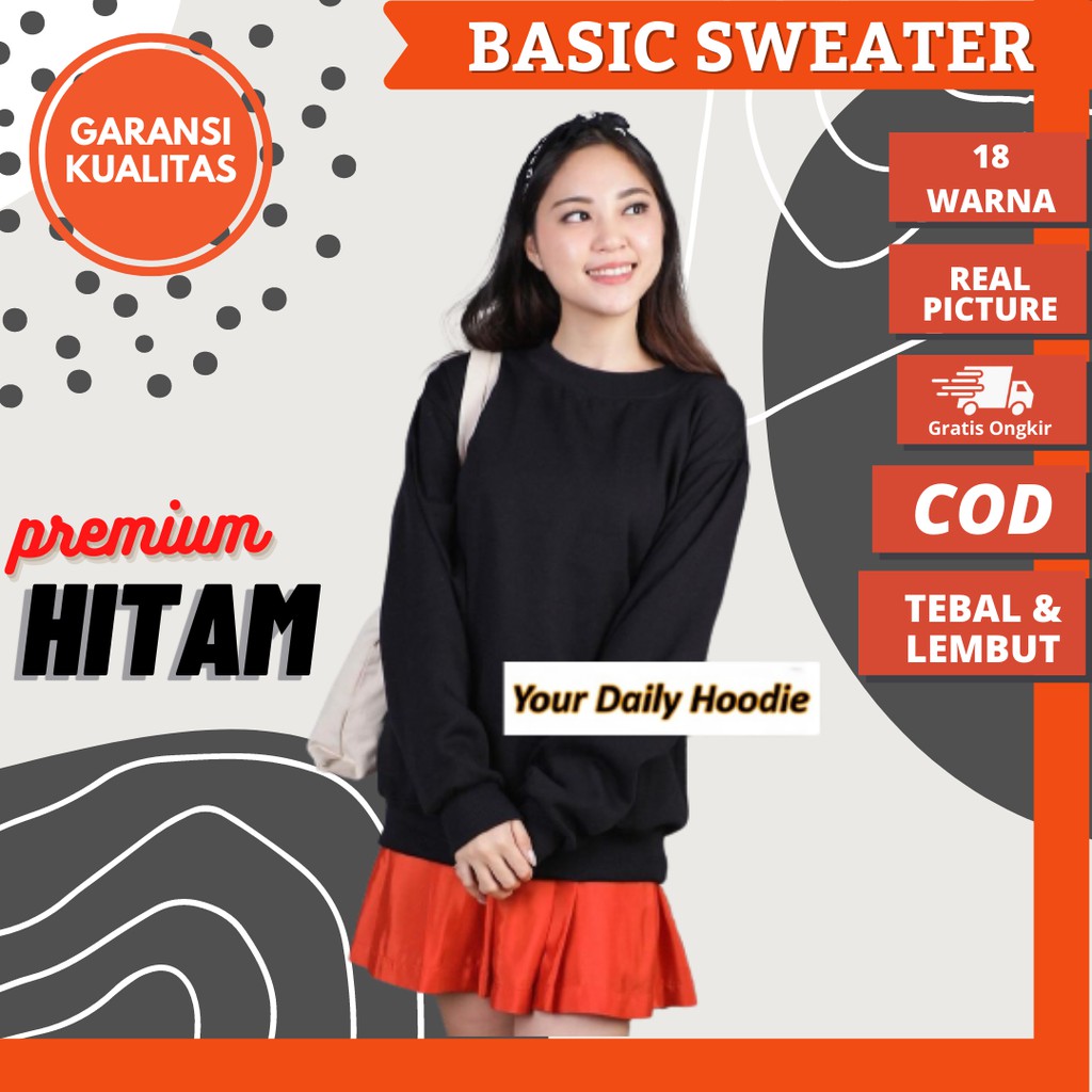 Sweater Hitam Black Oversize Korea Couple Premium Cewek Cowok Tebal Halus Unisex M-XXXL Sweter