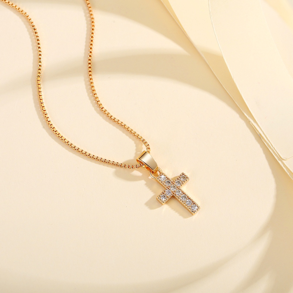 Y580【COD】Klasik Cross Wanita Titanium Kalung Wanita Stainless Steel Berlapis Emas Liontin Salib