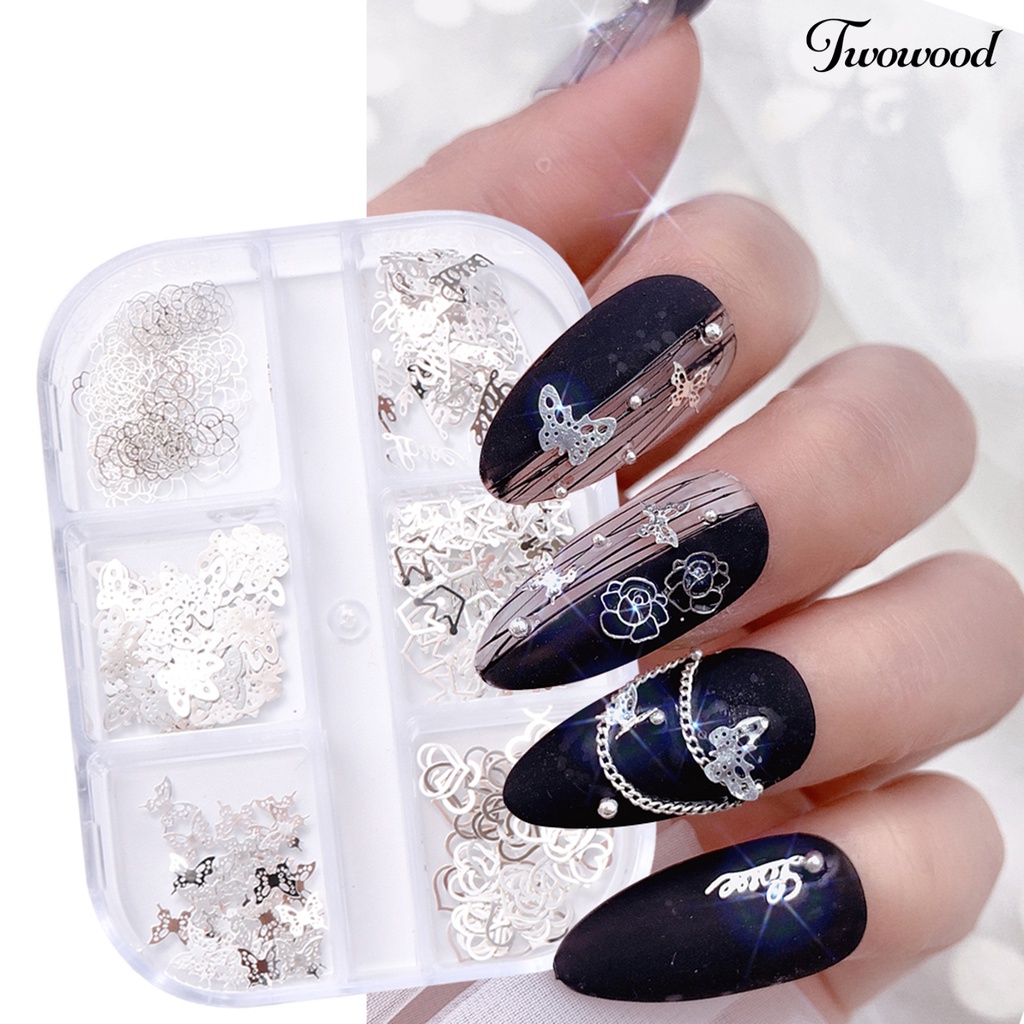 50 Pcs / Box Ornamen 3D Bentuk Bunga Butterfly Mahkota Bahan Metal Untuk Aksesoris Nail Art Manicure