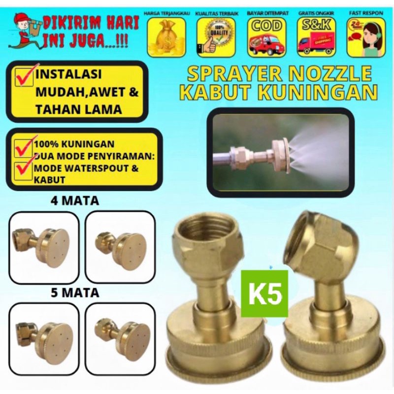 Spuyer Nozzle Sprayer Kabut Embun mata 4 kuningan untuk Rumah Walet Rumah jamur Kandang Ayam KALIMAP