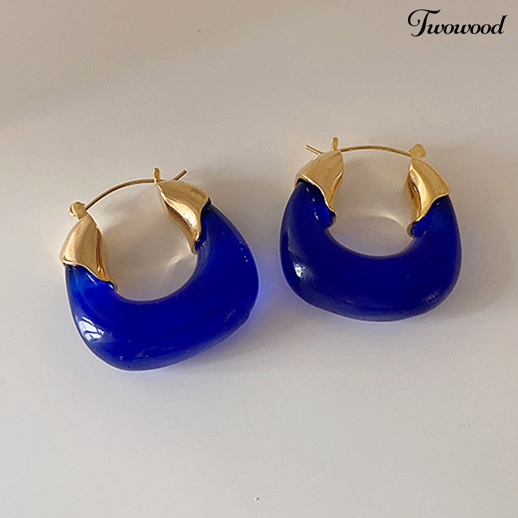 Twowood 1 Pair Resin Earrings All-match Decorative Glossy Retro Stud Hook Hoop Earrings for Wedding