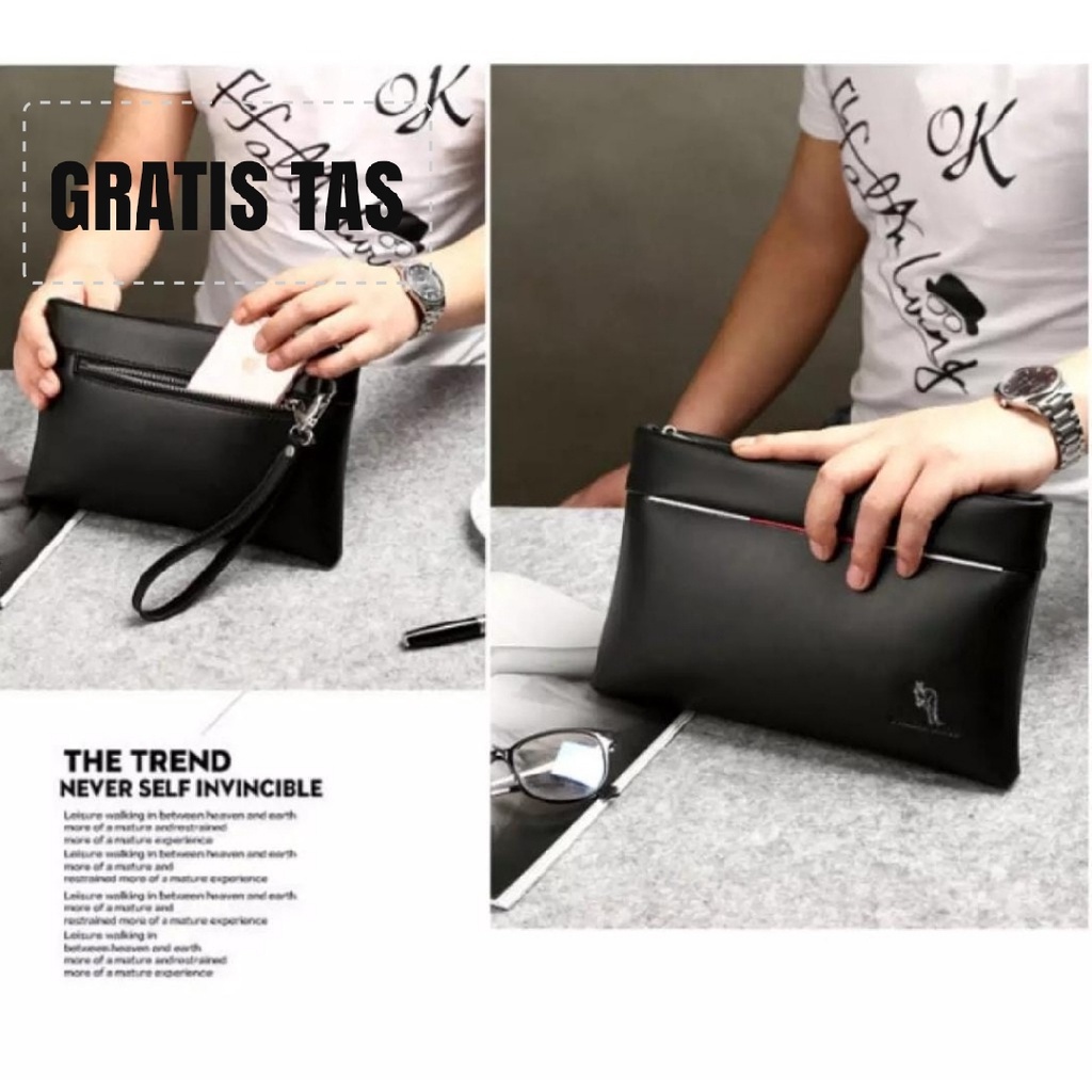 Handbag semi kulit pouch clutch dompet cowok pria laki-laki BUY 1 FREE 1 Tas Tangan Fashion Kasual - Tas Tangan Pria