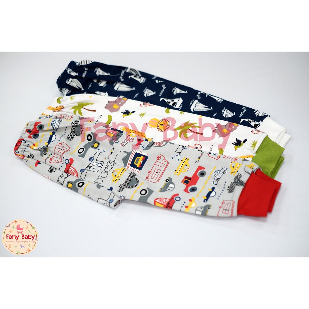 LITTLE QUEEN SETELAN LENGAN PANJANG KANCING DEPAN MOTIF BOY RANDOM ISI 3 PCS