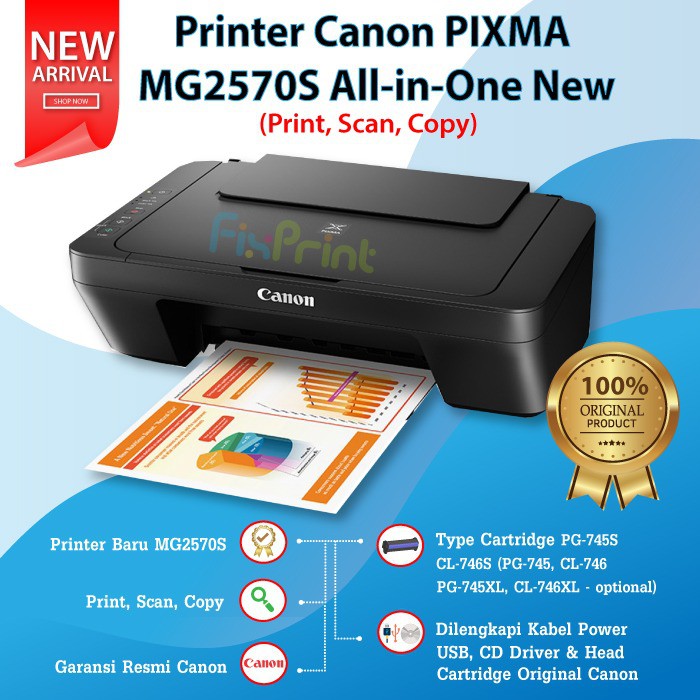 Printer Canon PIXMA MG2570S MG2577s E410 MG 2570s E-410 Multifungsi Inkjet Print Scan Copy All in One Garansi Resmi With Cartridge Black Color