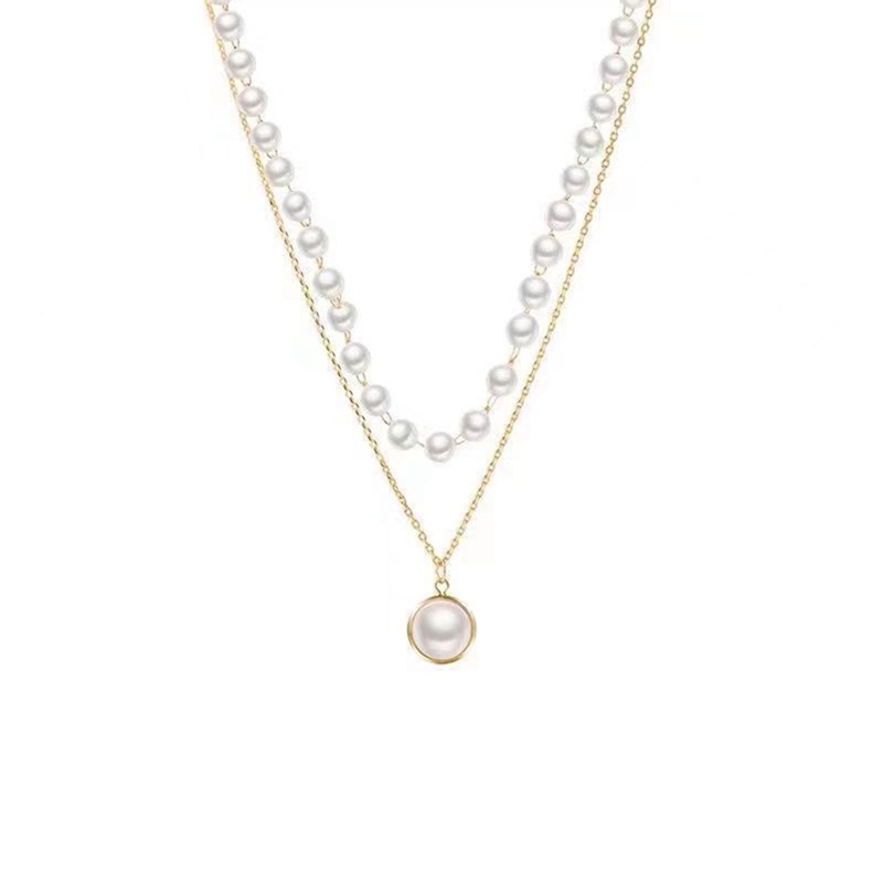 Kalung Choker Rantai Liontin Mutiara Lapisan Ganda Untuk Wanita