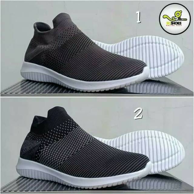 Promo murah sepatu slip on pria perempuan Duff Owen original abu-abu tua fashion laki perempuan