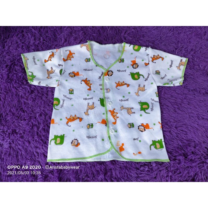 NEWBORN | (3PCS) BAJU BAYI, PUTIH MOTIF JOUNGLE