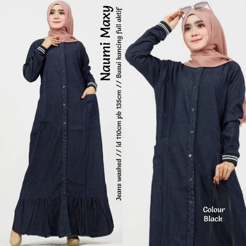 Gamis Jeans Wash NAUMI MAXY | Dress Jeans Wanita LD110 PB Busui Friendly