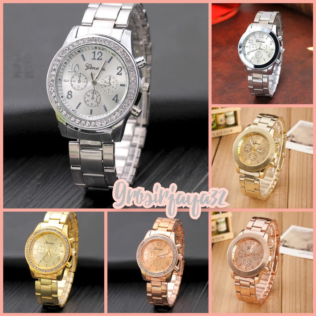 (GROSIRJAYA32) Jam Tangan Wanita Geneva 260 Analog Fashion Casual Women Strap Stainless Steel Wrist Quartz