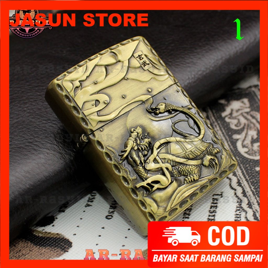 BISA COD! Korek Api Roda Zippo Api Minyak Jiantai Motif Hewan Mytical JTS-701