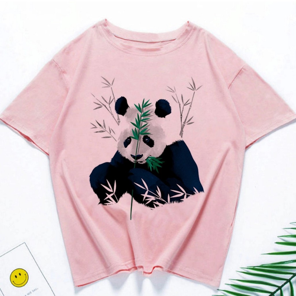 Kaos Wanita Gambar Panda Murah Lengan Pendek Kekinian Bahan Katun Combed Kaos Cewek Import Oversize