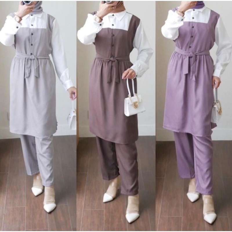 SETELAN SHAKILA / SETCEL SET SYAKILA KOMBINASI POLOS PREMIUM