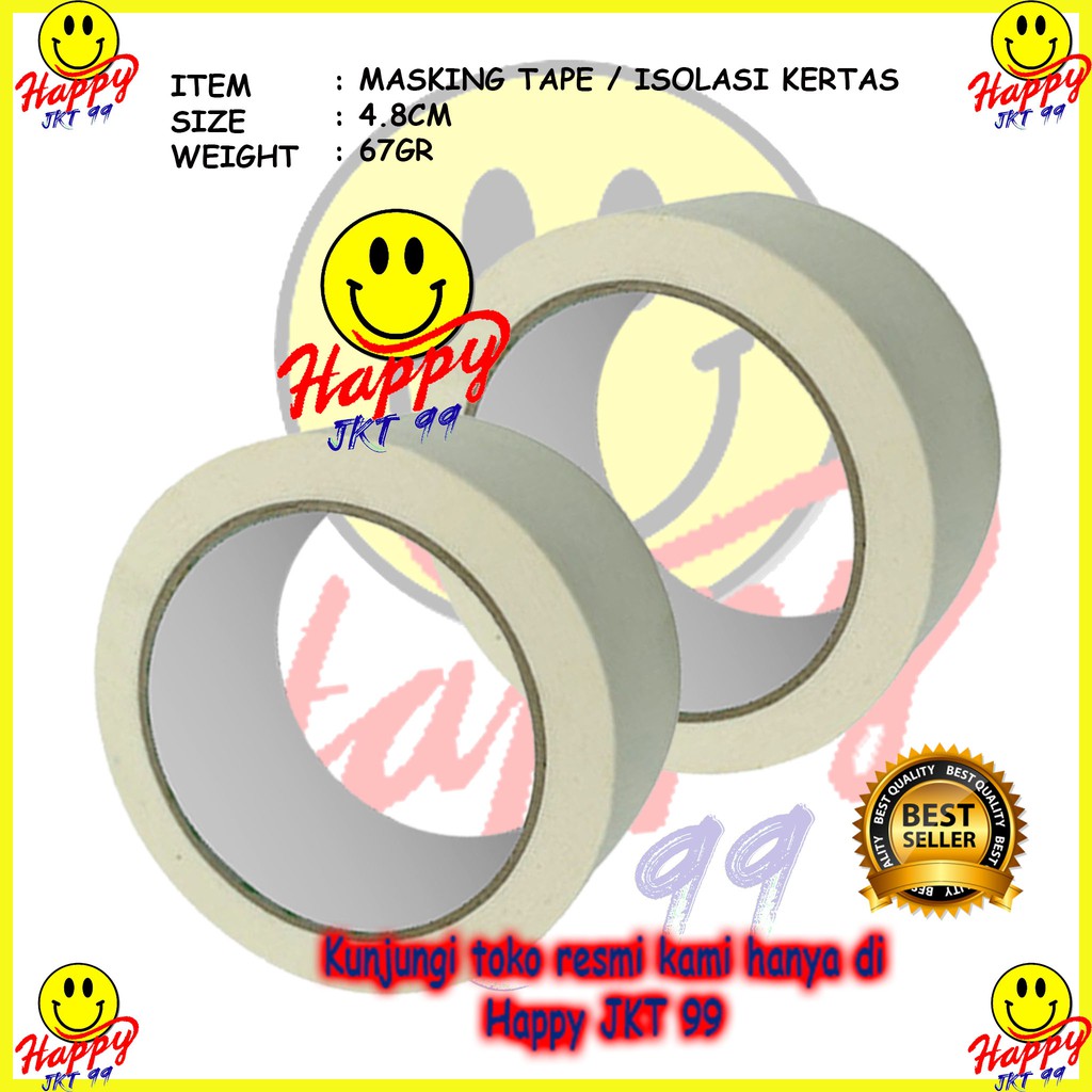 [ HAPPY JKT 99 ] LAKBAN ISOLASI KERTAS STAR MASKING TAPE 4.8CM X 10Y