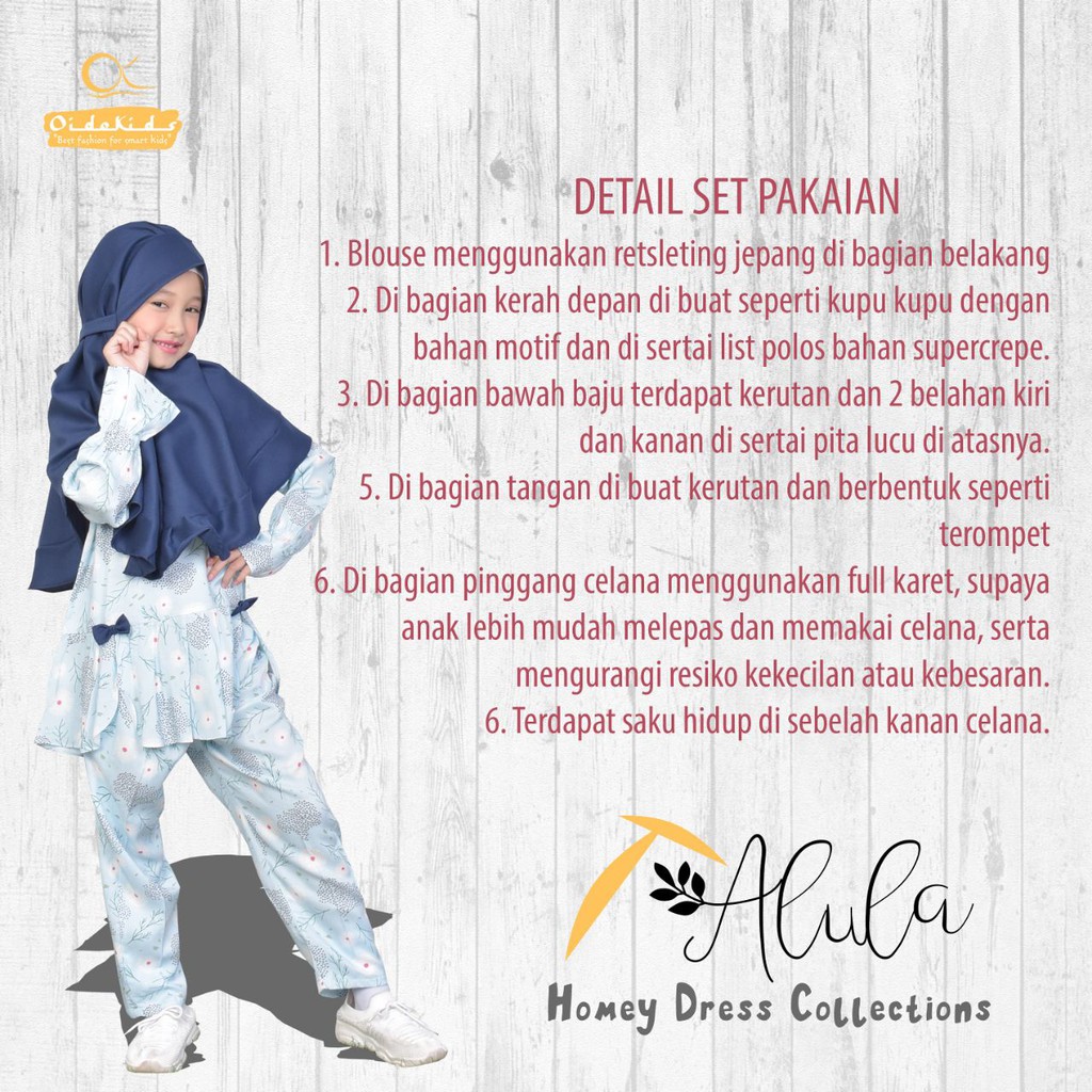 Setelan Home Dress Anak Alula plus Jilbab dan Clara Oidokids Tanpa Jilbab