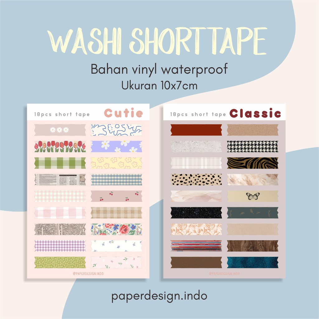 

WASHI SHORT TAPE TEMPELAN SCRAPBOOK, HIASAN DINDING, CASE HP, DEKORASI STICKER AESTHETIC