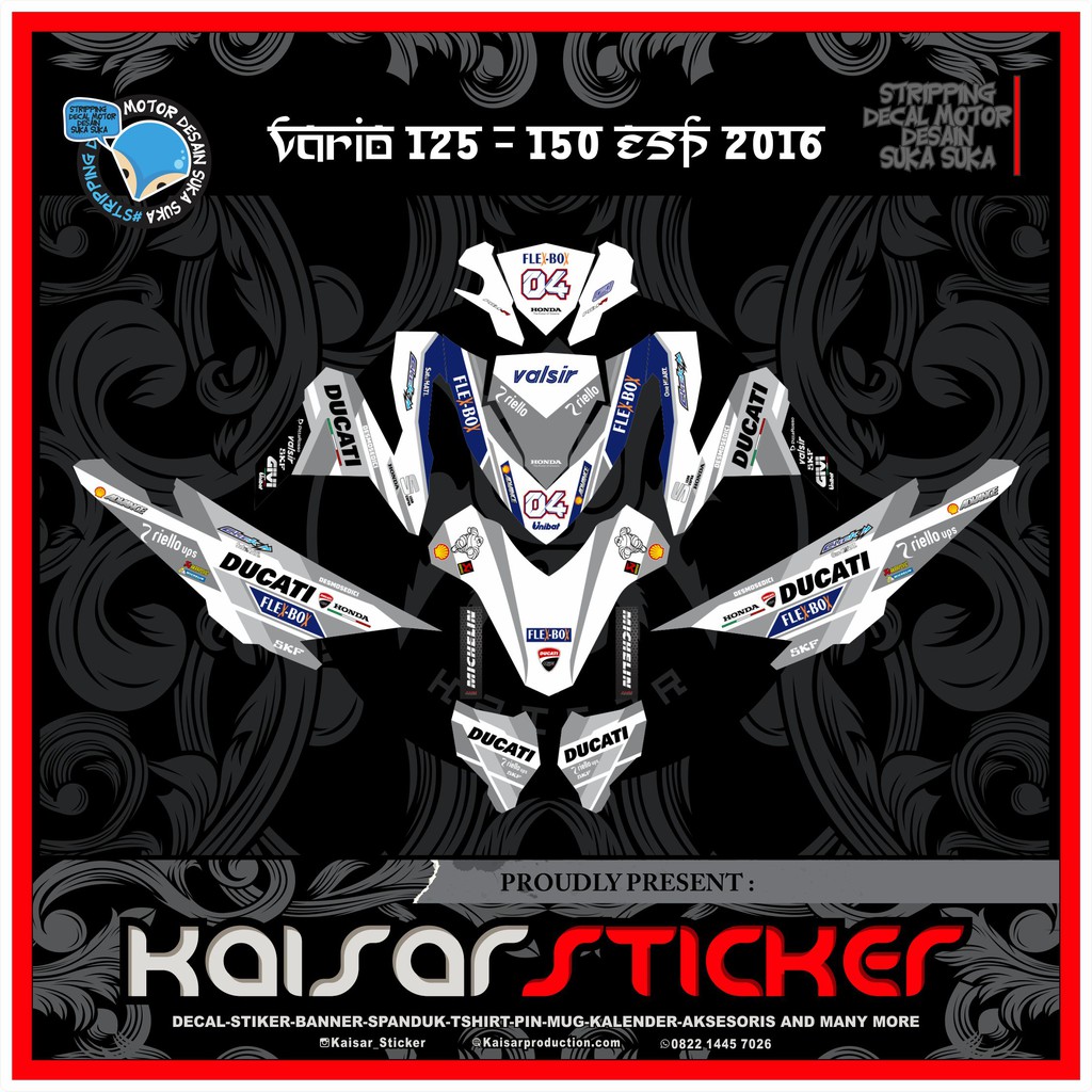 Decal Sticker Motor Full Body Stiker Honda Vario 150 - 125 Esp Full Body PUTIH DUCATI 1