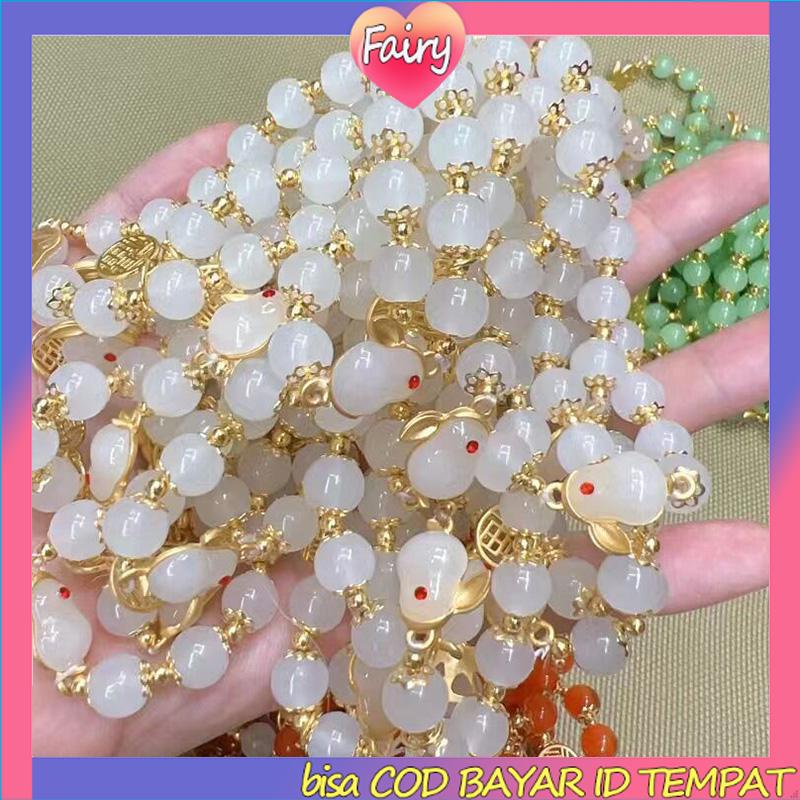 Gelang Giok Furui Desain Kelinci Gaya China retro Serbaguna Untuk Wanita F