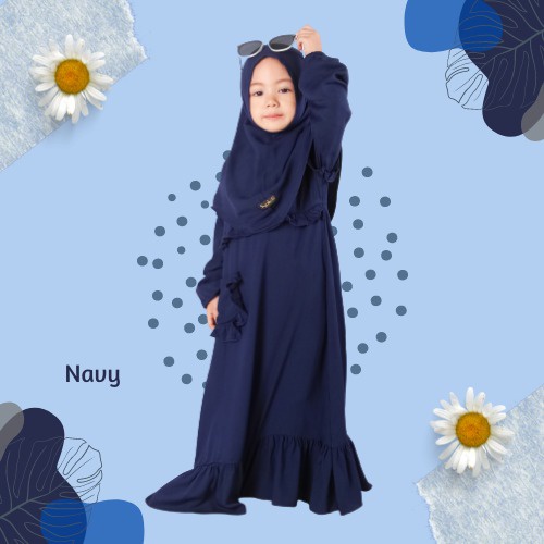 Set Gamis Humaira Anak Usia 1 Sampai 2 Tahun Bahan Rayon Twill Premium Terbaru Polos Navy