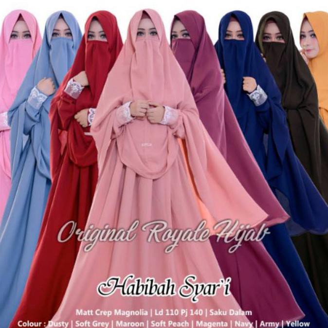 Baju Gamis Wanita Terbaru Polos Habibah Syari Ori Royale Plus Cadar