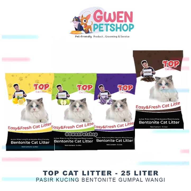 (KHUSUS OJOL) Pasir Kucing Gumpal Wangi - TOP CAT LITTER 20KG (25 Liter)