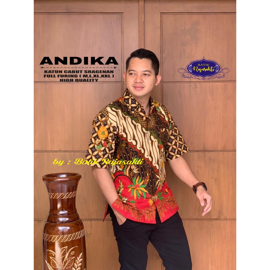 ANDIKA Kemeja Batik Pria Lengan Pendek Katun Halus FULL FURING Rajasakti