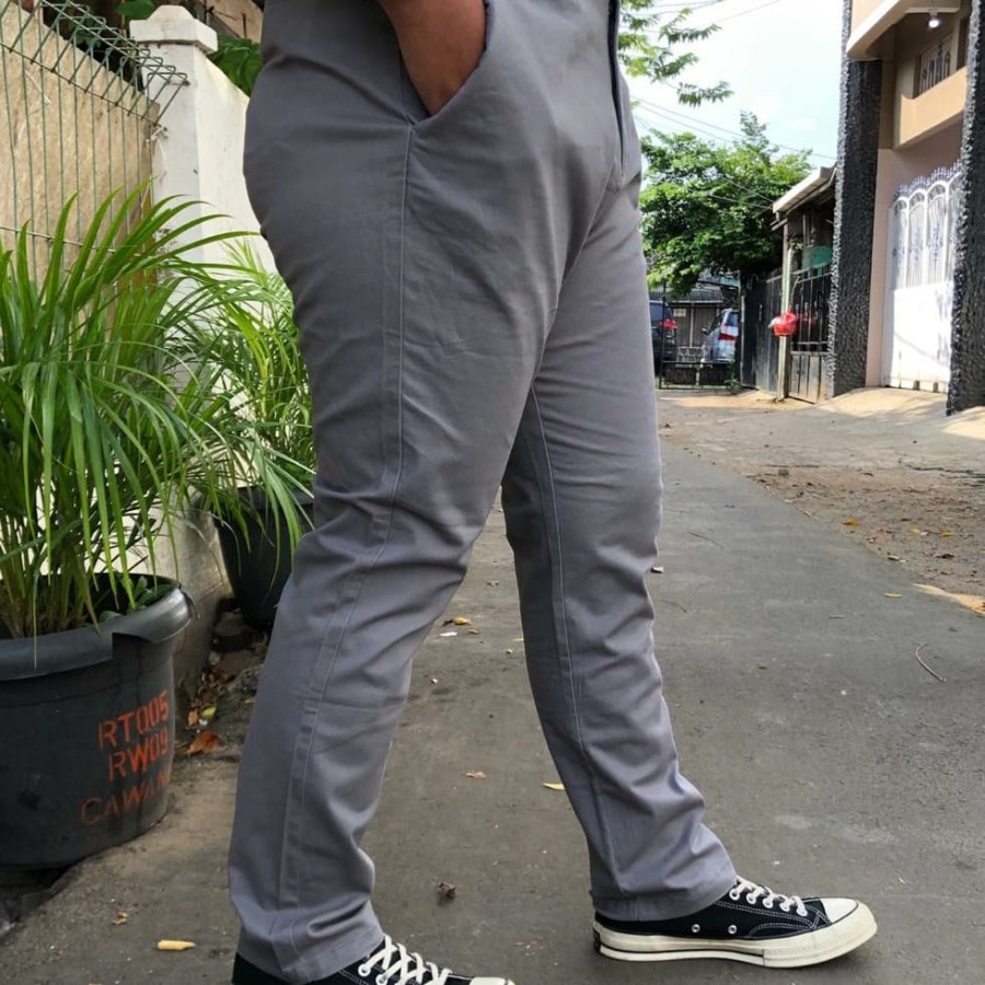 Lesta Langgeng Celana Formal Pria Slimfit Bahan Kain Drill Warna Abu -Abu Panjang size 27-36 CALYA