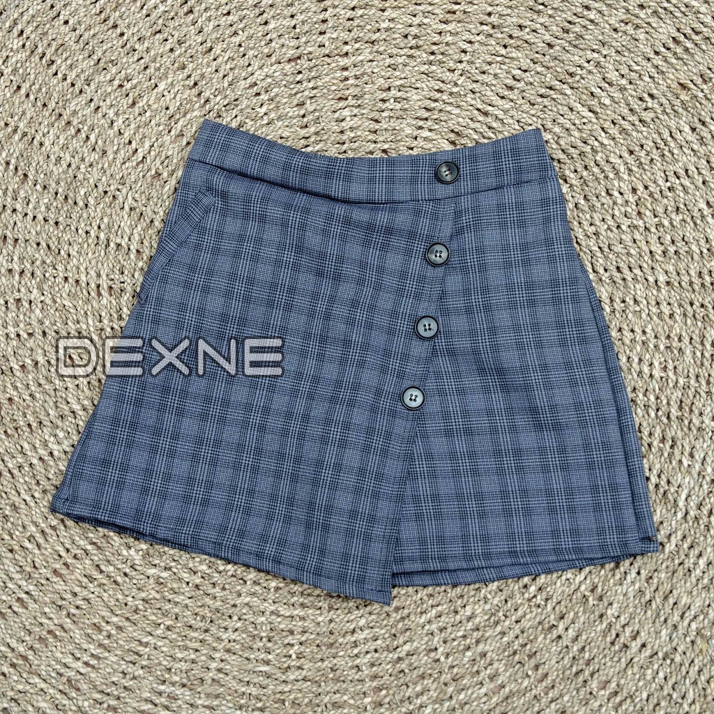 DEXNE - Rok Celana Pendek Mini Skirt Korean Style Wanita Dewasa Kotak Kotak