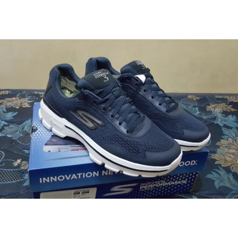 Skechers Go Walk 3 Lace Up Reaction Navy White goga mat tech Goga pillar BNIB original murah meriah
