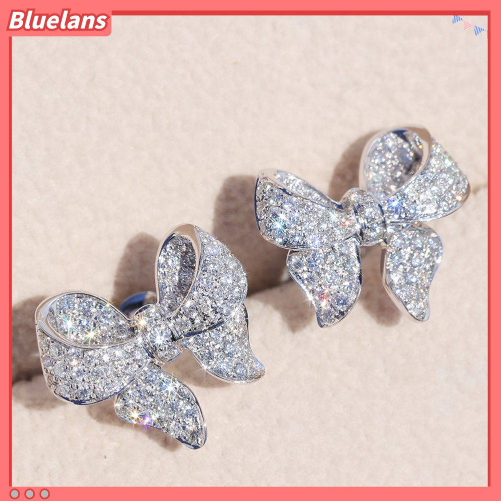 Anting Stud Cubic Zirconia Bentuk Pita Untuk Wanita