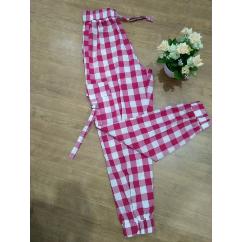 Celana kotak-kotak panjang wanita import