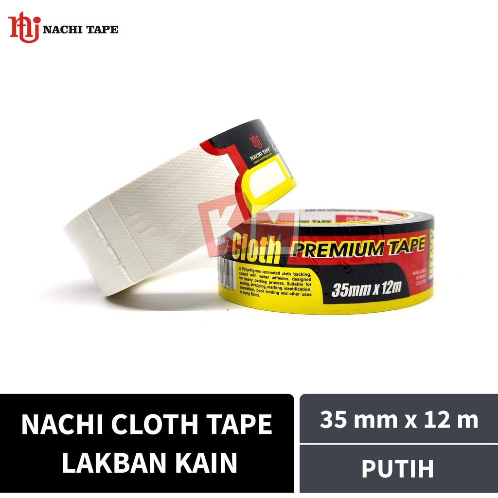 Lakban Kain Putih Nachi Cloth Tape 35 mm / 1.5 Inch x 12 meter / 35mm
