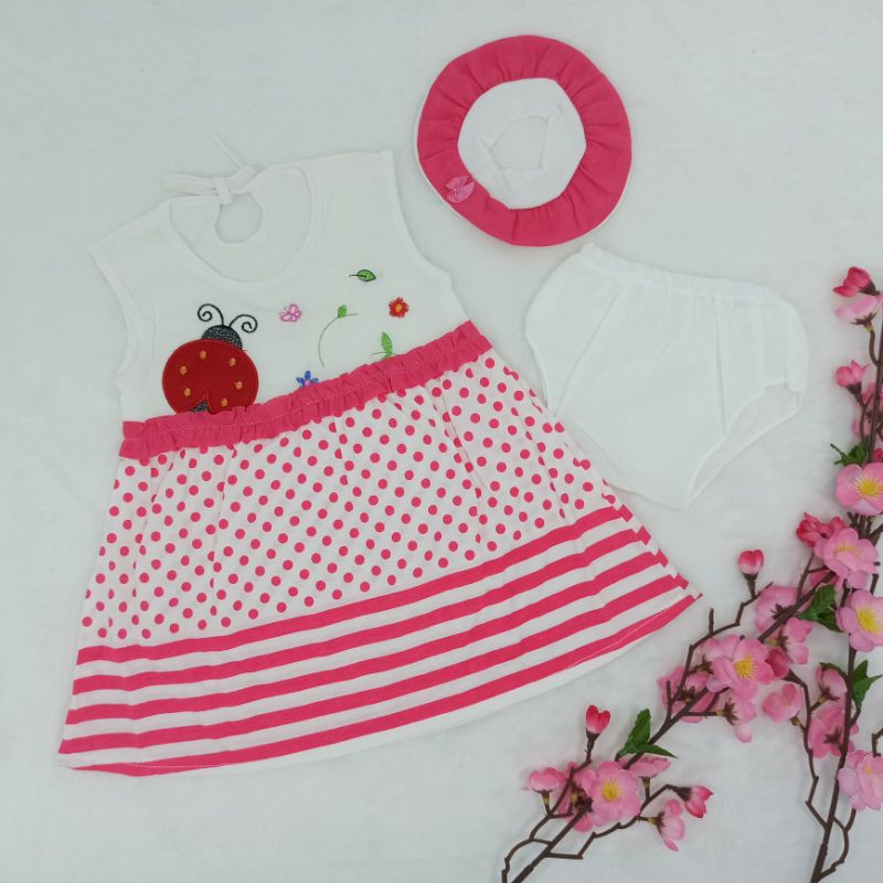 [Ss-1019] Pakaian Bayi New Born 0-9bulan Free Topi, Dress Bayi Lucu, Baju Bayi Perempuan