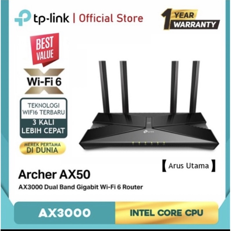 TP-Link Archer AX50 - Router Wi-Fi 6 Dual Band Hitam