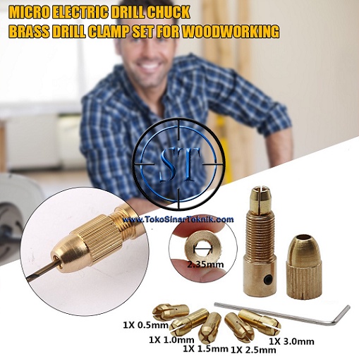 Paket Chuck set Drill 2.35mm Collet 7in1 5pcs Motor DC Coupling mini Bor Drill Brass Kuningan Copper Gerinda Grinder Mini + kunci L