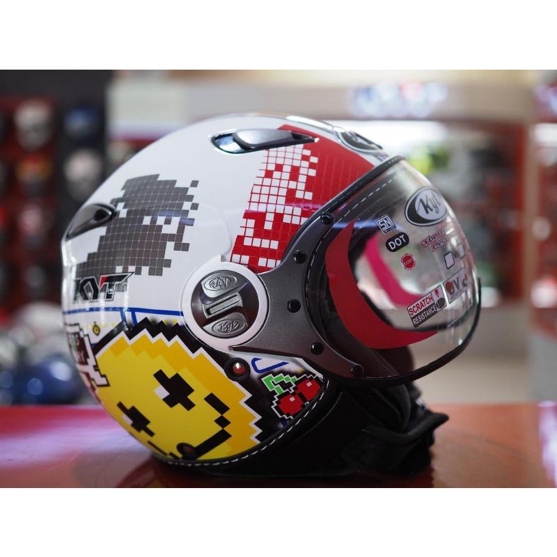 HELM KYT ELSICO MOTIF 7 WHITE YELLOW RED ORI HELM RETRO KYT HELM BOGO KYT HELM VESPA HELM KLASIK KYT