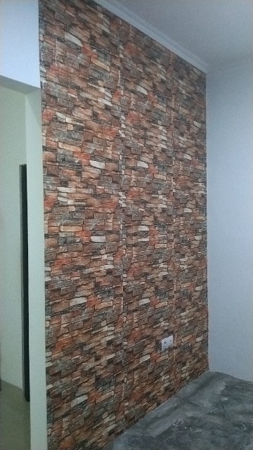 Wallpaper Foam 3d Motif Batu Bata Natural |tridee Natural Stone Black Orange
