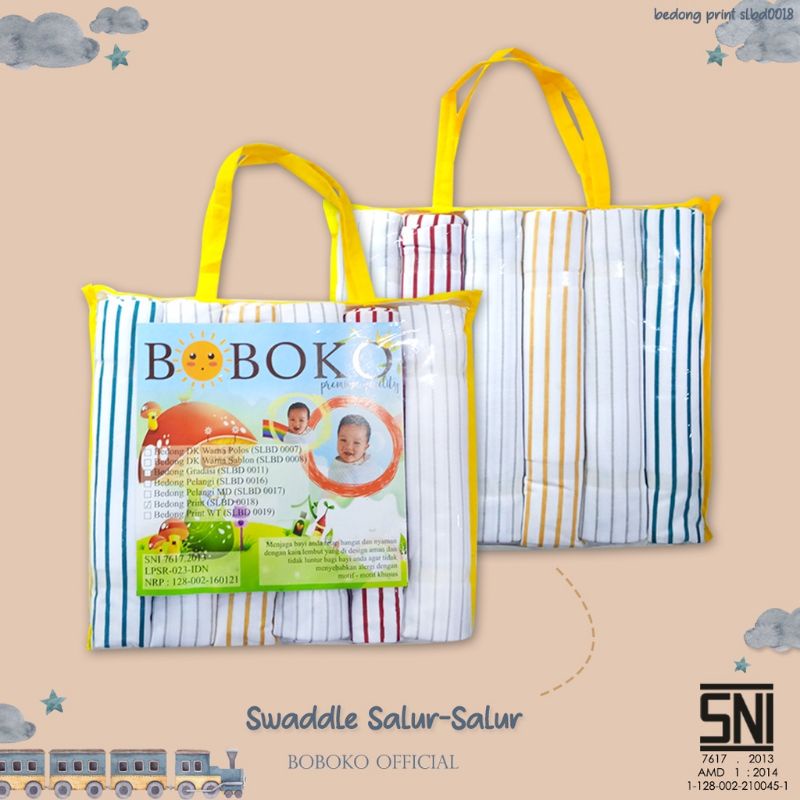 Bedong Bayi Boboko Motif Salur set isi 6 pcs