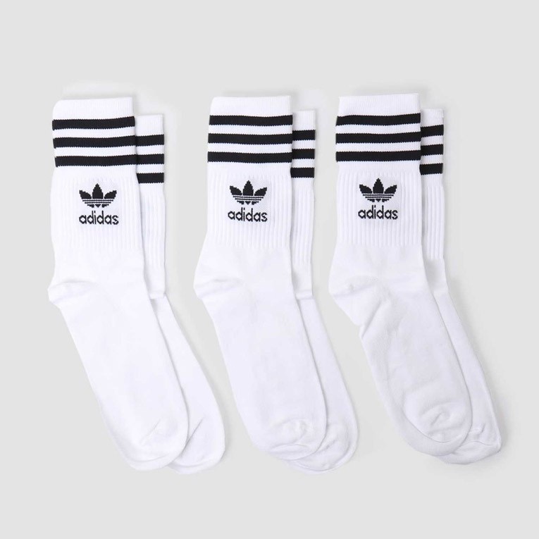 Kaos Kaki - Adidas Mid Cut Solid Crew Socks White (isi 3 Pasang) - Original 1000% Resmi Store