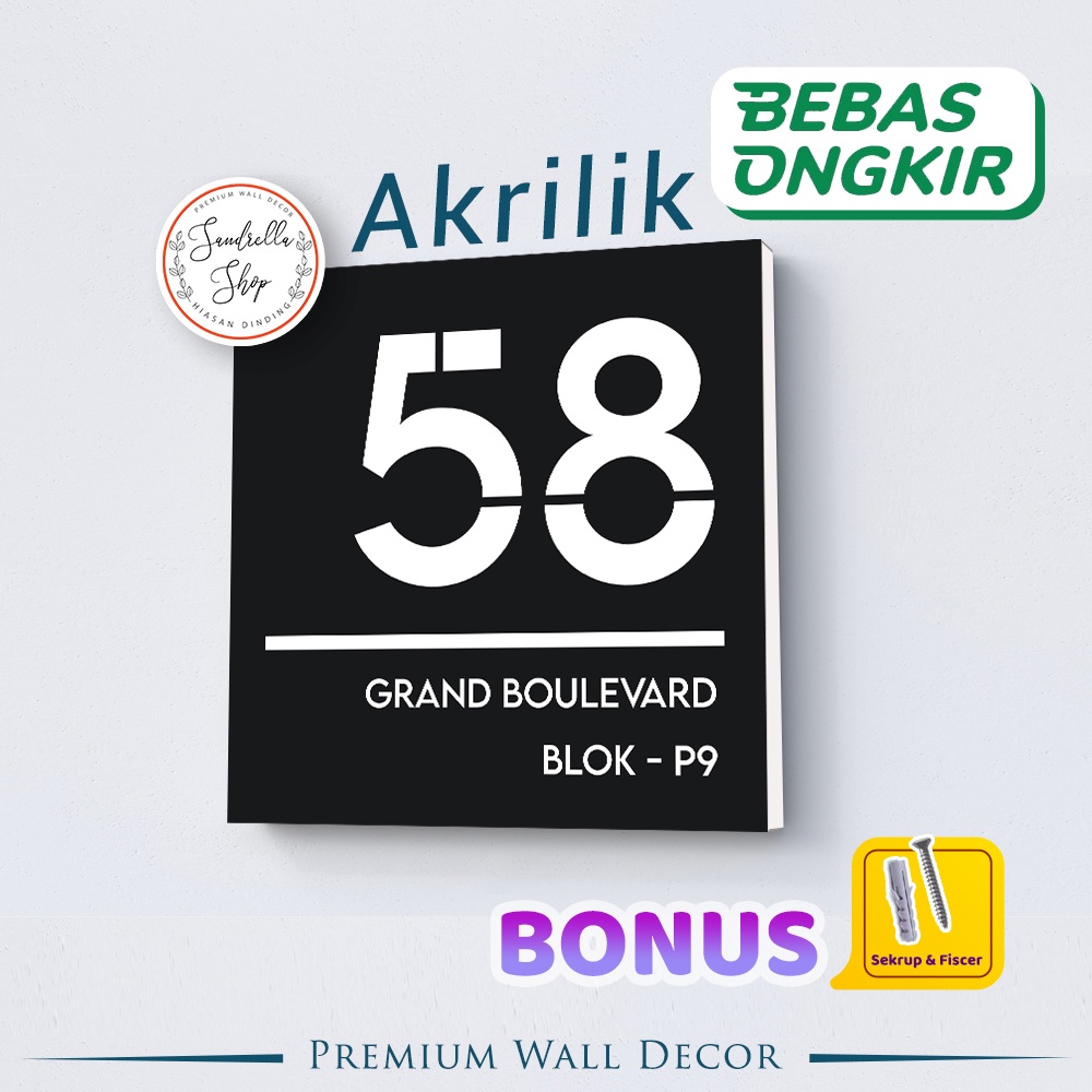 Custom Nomor Rumah Akrilik Papan Alamat Nomer Rumah Acrylic Outdoor MNR3