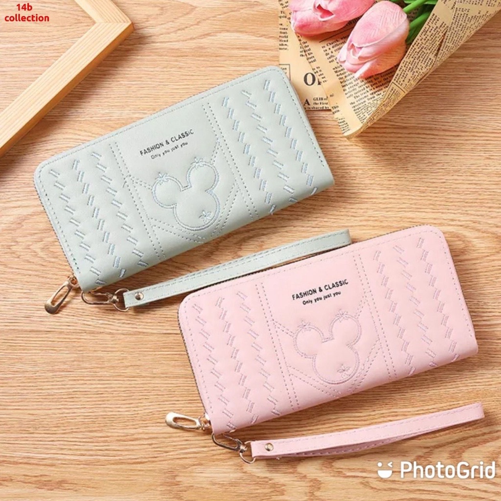 Dompet Lipat Panjang Wanita Motif MICKEY MOUSE BORDIR Korean Style K-POP Omo Omo Kiyowo