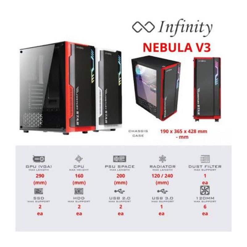 Casing PC Gaming Infinity Nebula V3 ATX Tempered Glass NO PSU