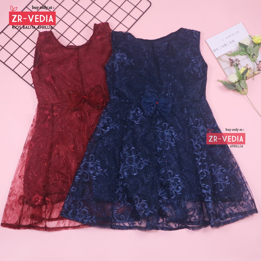 Dress Keira Uk 6-8 Tahun / Dres Brukat Kensi Anak Perempuan Gaun Pesta Kondangan Baju Baby Import