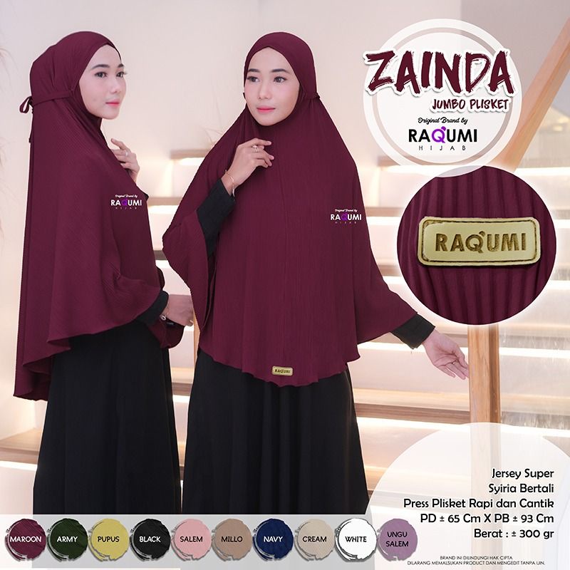 Bergo ZAINDA Jumbo Plisket Ori RAQUMI Hijab-5