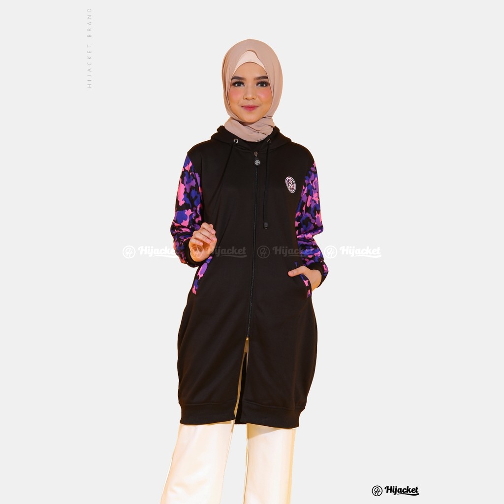 ⏺ Ambil 4 Bayar 1 Aja ⏺ Hijacket® Camouflasion Series (All Size, XL, XXL) Jaket Wanita Bahan 100% Premium Fleece Asli-BLACK PURPLE