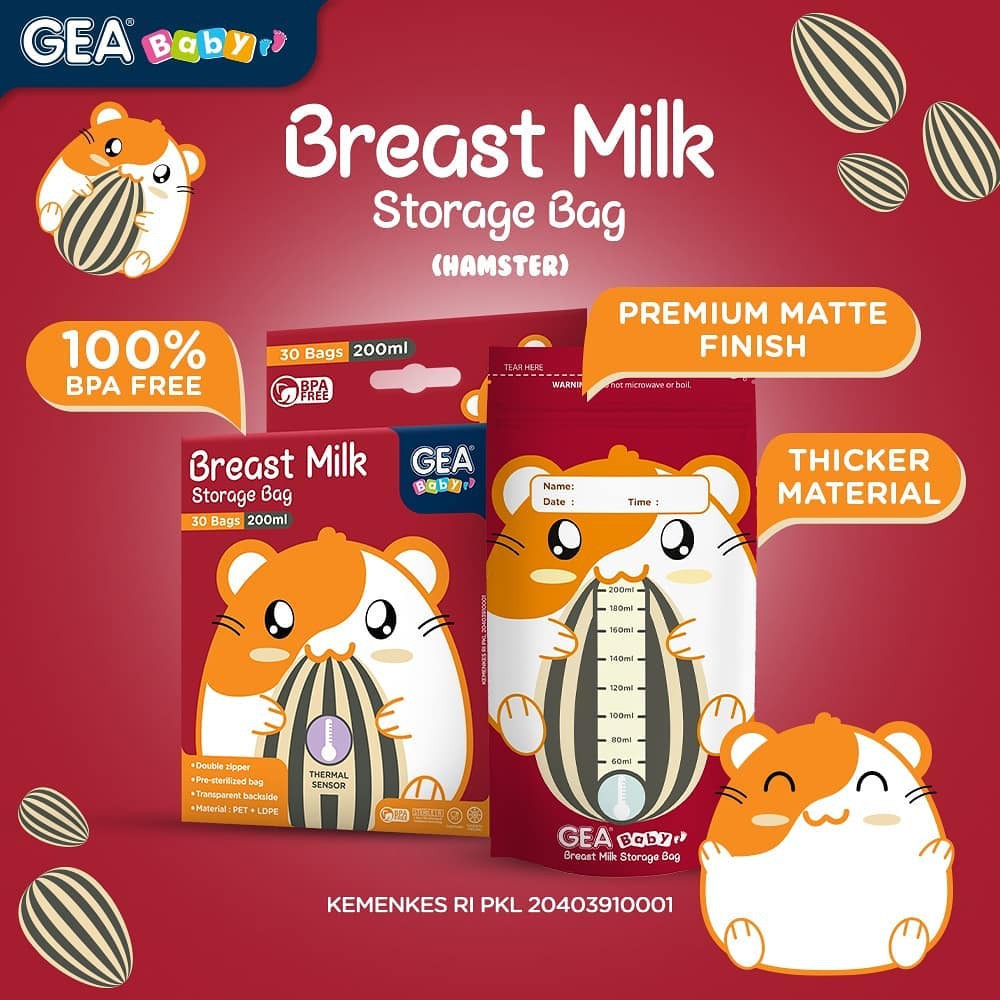 GEA Baby Breast Milk Storage Bag 200ml (Hamster &amp; Bee Edition)