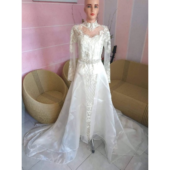 Gaun baju resepsi pernikahan pengantin wanita warna putih prewedding prewed