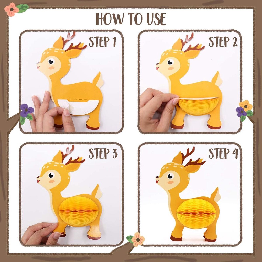 [Elegan] Honeycomb Centerpieces Baby Shower Kartun 3D Hewan Woodland Creature DIY Lentera Kertas