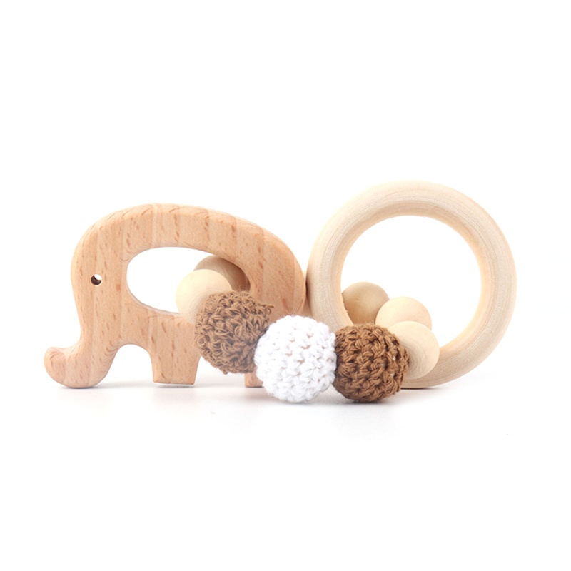 Mary 5pcs / Set Mainan Rattle + Teether + Gelang Tangan + Bel + Musik Bahan Kayu Untuk Newborn / Bayi