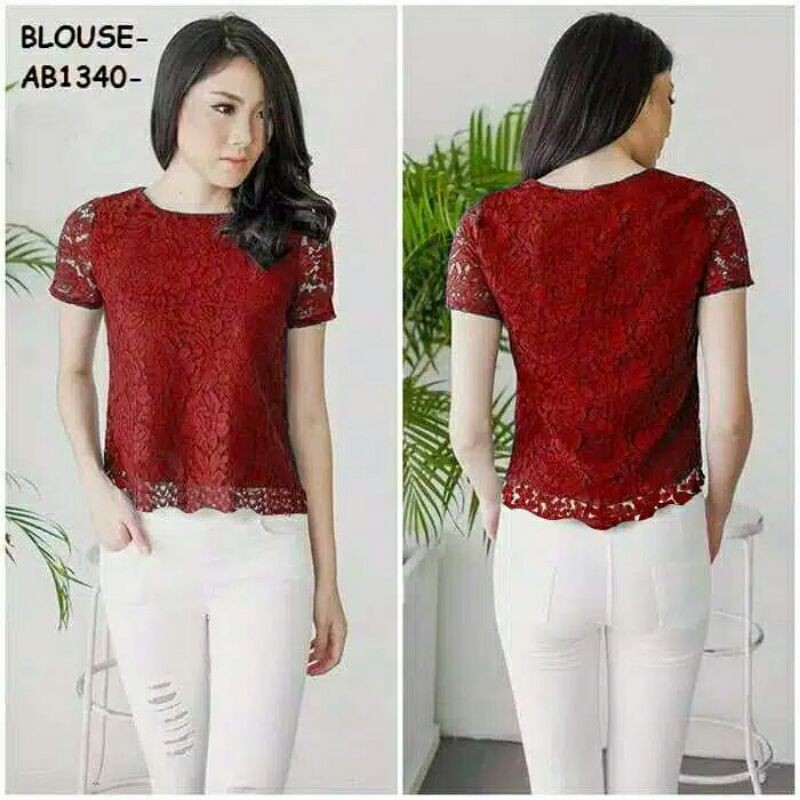 BLOUSE ATASAN KEBAYA BATIK LENGAN PENDEK BROKAT BAHAN ADEM TEBAL MEWAH